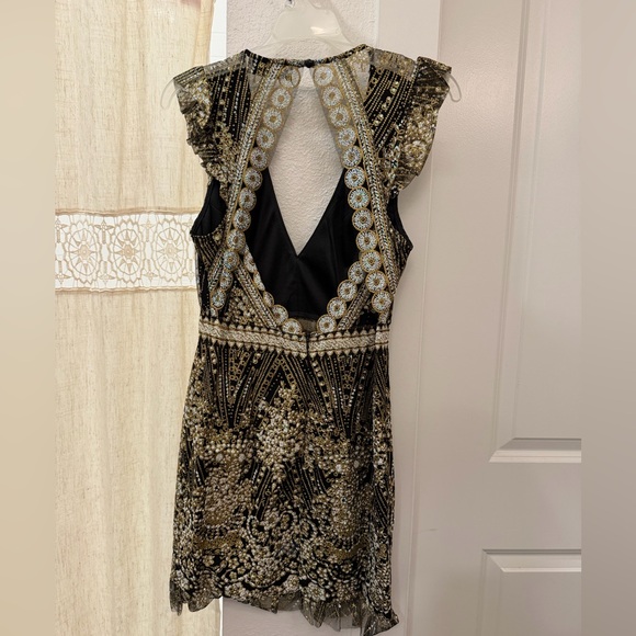 Hello Molly Black and Gold Sequin Backless Dress - Picture 3 of 5